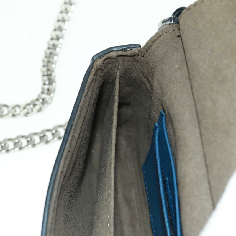 【日本直送】FENDI 雙鏈迷你法國包，皮革材質，黑色、藍色、銀色可選，正品 am10649V-31