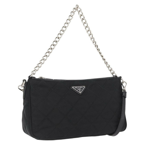 PRADA 鏈條配件包 尼龍 銀黑色 正品 ka1618SAM
