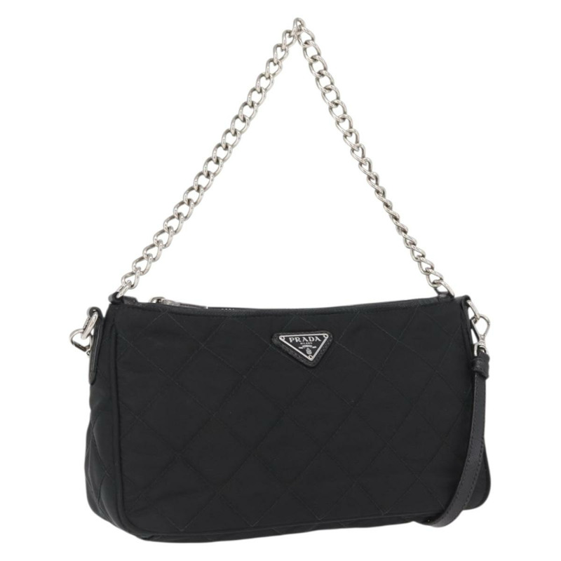 【日本直送】PRADA 鏈條配件包 尼龍 銀黑色 正品 ka1618SAM-0