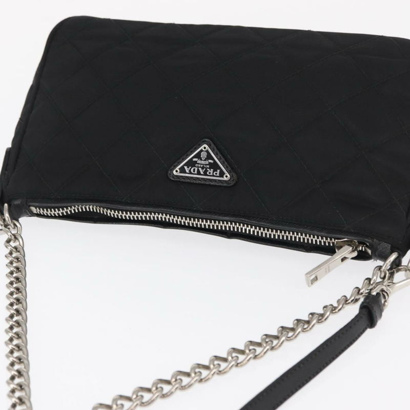【日本直送】PRADA 鏈條配件包 尼龍 銀黑色 正品 ka1618SAM-5