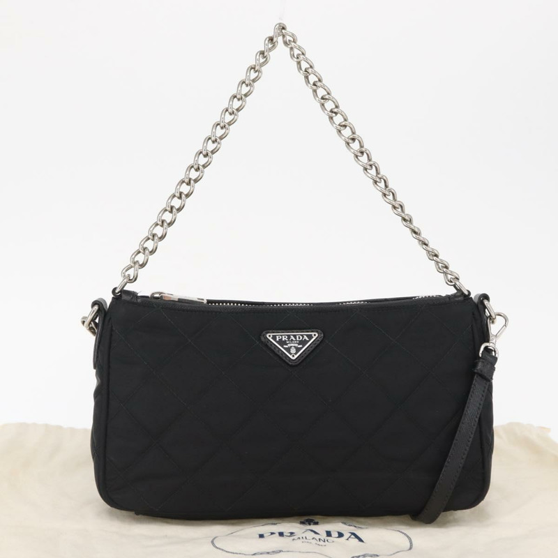 【日本直送】PRADA 鏈條配件包 尼龍 銀黑色 正品 ka1618SAM-11