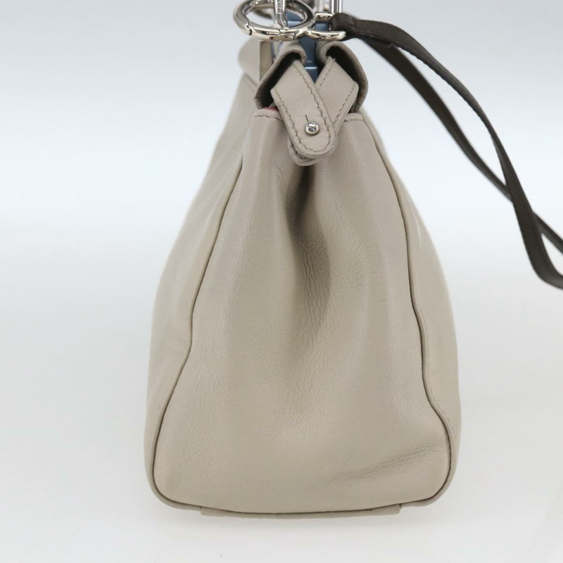 【日本直送】FENDI 迷你 Peek A Boo 手提包 皮革 兩用 米色 銀色 正品 ka1617M-2