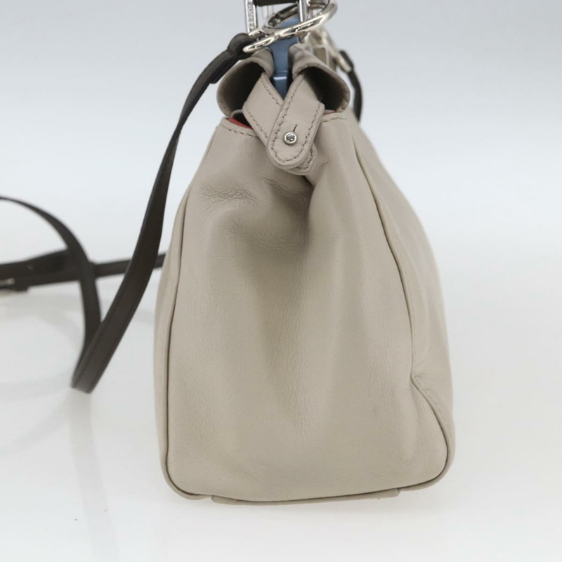 【日本直送】FENDI 迷你 Peek A Boo 手提包 皮革 兩用 米色 銀色 正品 ka1617M-3