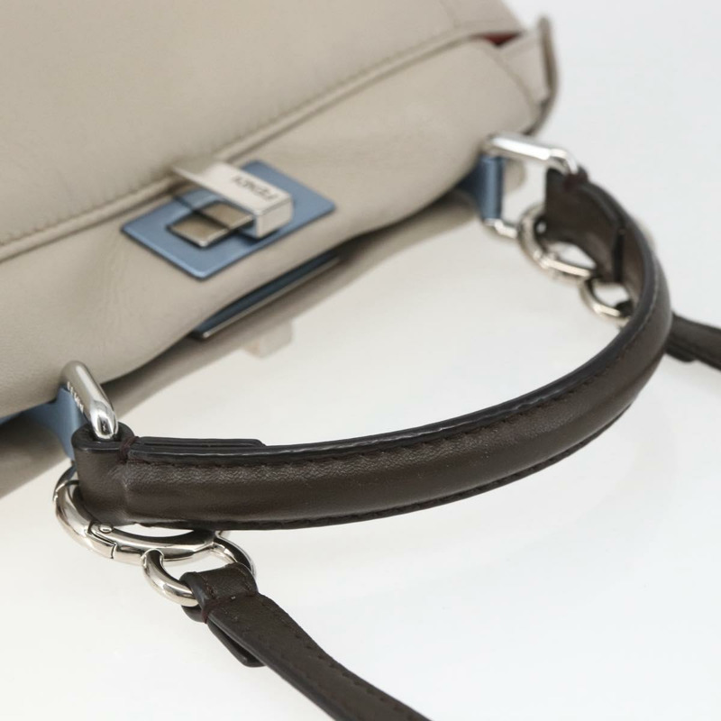 【日本直送】FENDI 迷你 Peek A Boo 手提包 皮革 兩用 米色 銀色 正品 ka1617M-6