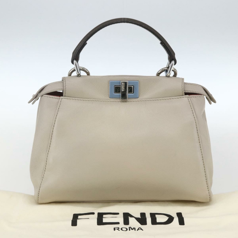 【日本直送】FENDI 迷你 Peek A Boo 手提包 皮革 兩用 米色 銀色 正品 ka1617M-11