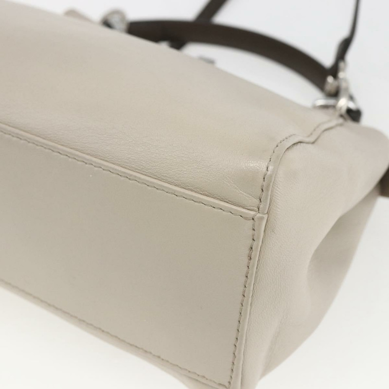 【日本直送】FENDI 迷你 Peek A Boo 手提包 皮革 兩用 米色 銀色 正品 ka1617M-16