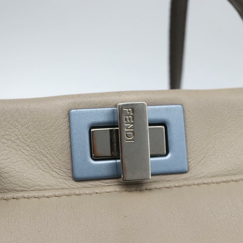 【日本直送】FENDI 迷你 Peek A Boo 手提包 皮革 兩用 米色 銀色 正品 ka1617M-18