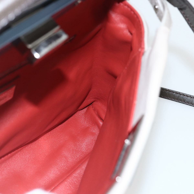 【日本直送】FENDI 迷你 Peek A Boo 手提包 皮革 兩用 米色 銀色 正品 ka1617M-21