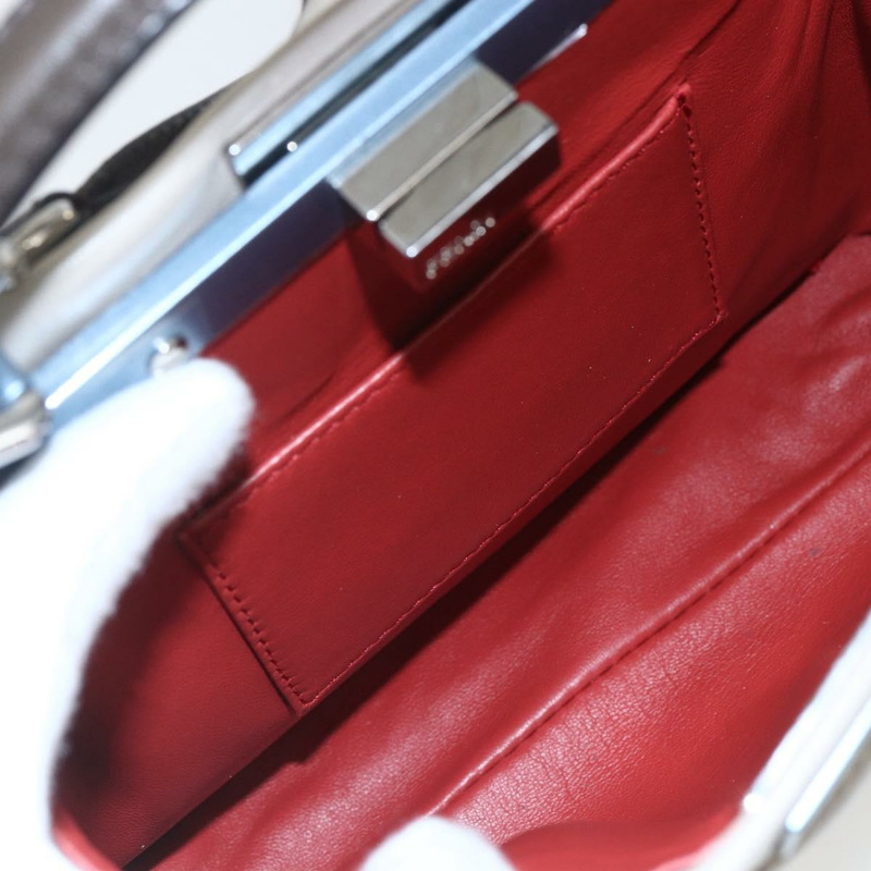 【日本直送】FENDI 迷你 Peek A Boo 手提包 皮革 兩用 米色 銀色 正品 ka1617M-23