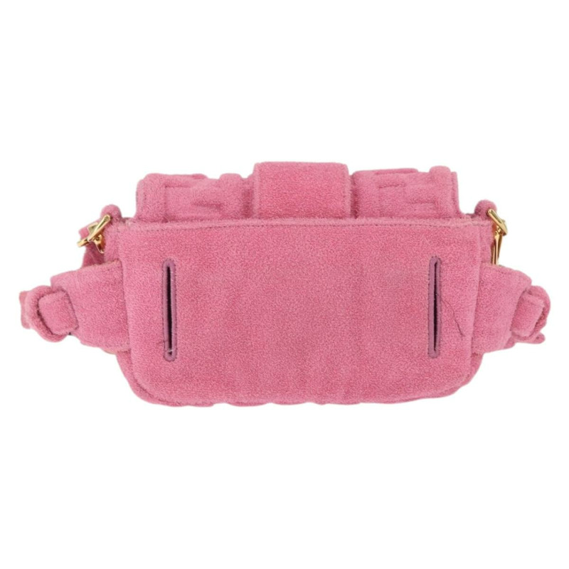 【日本直送】FENDI Zucca帆布迷你Mamma Baguette單肩包，兩用款，粉金配色，正品編號165907SM-1