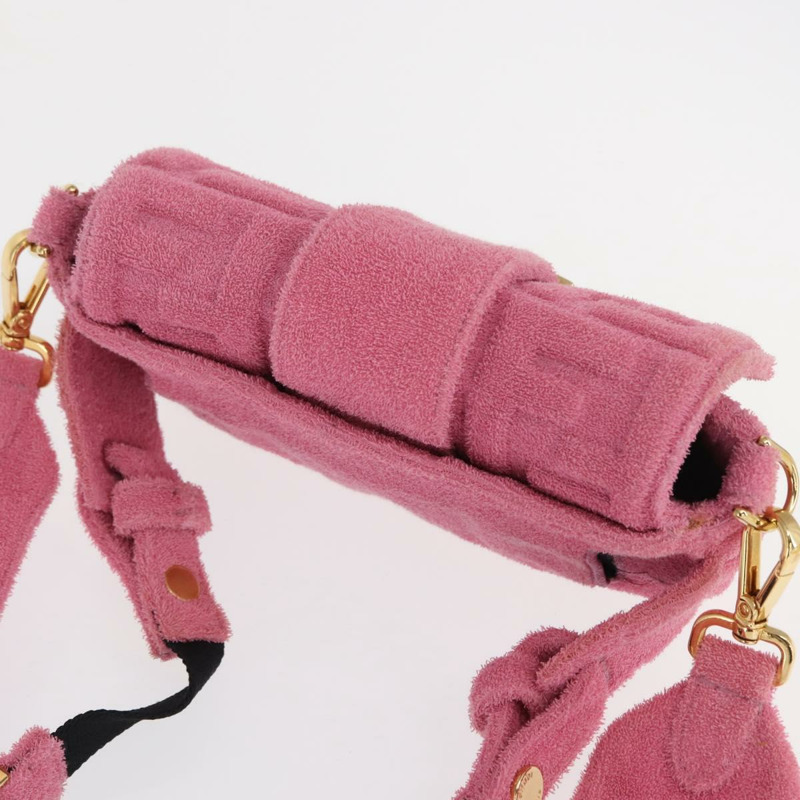 【日本直送】FENDI Zucca帆布迷你Mamma Baguette單肩包，兩用款，粉金配色，正品編號165907SM-5