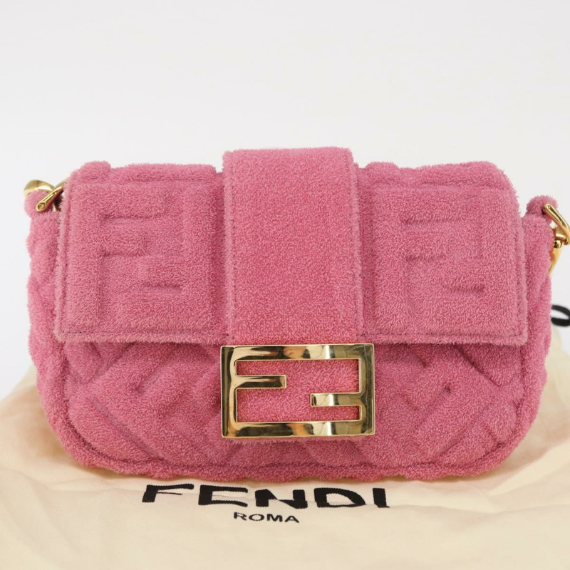 【日本直送】FENDI Zucca帆布迷你Mamma Baguette單肩包，兩用款，粉金配色，正品編號165907SM-11