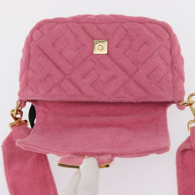 【日本直送】FENDI Zucca帆布迷你Mamma Baguette單肩包，兩用款，粉金配色，正品編號165907SM-22