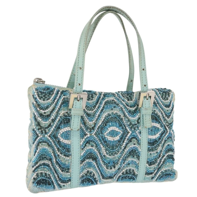【日本直送】FENDI 串珠手袋 帆布 藍色 銀色 正品 165940SAV-0