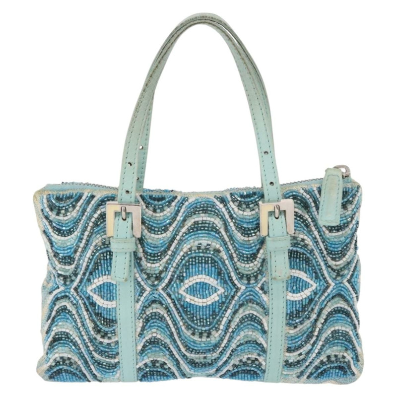 【日本直送】FENDI 串珠手袋 帆布 藍色 銀色 正品 165940SAV-1