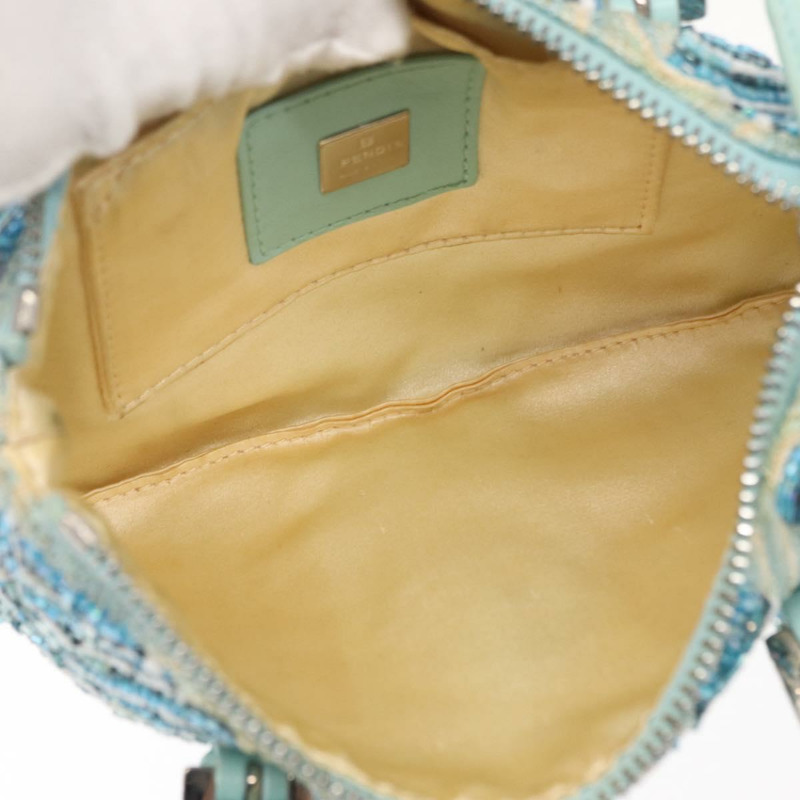 【日本直送】FENDI 串珠手袋 帆布 藍色 銀色 正品 165940SAV-9