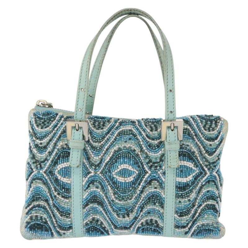 【日本直送】FENDI 串珠手袋 帆布 藍色 銀色 正品 165940SAV-12