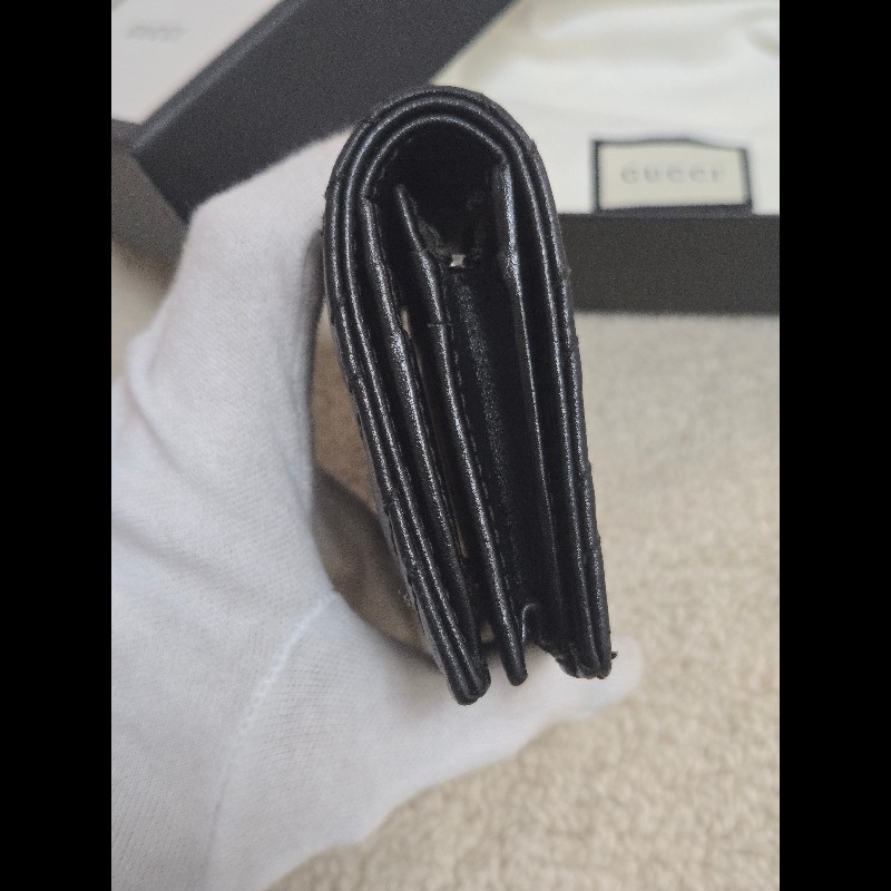 Gucci 古馳 GG Marmont 黑金絎縫皮革對折短夾/卡夾包 🈶原廠盒-3
