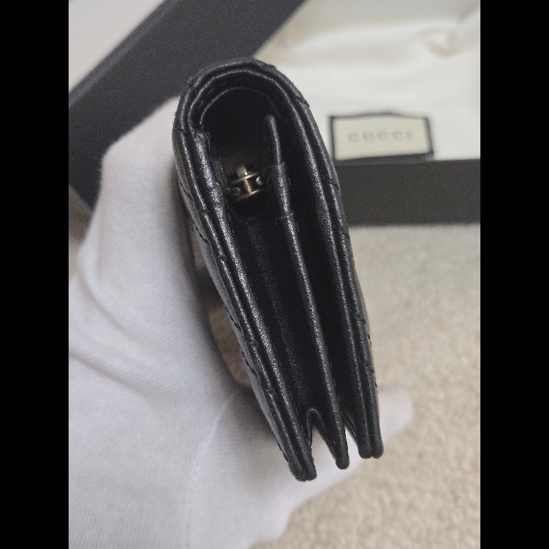 Gucci 古馳 GG Marmont 黑金絎縫皮革對折短夾/卡夾包 🈶原廠盒-4