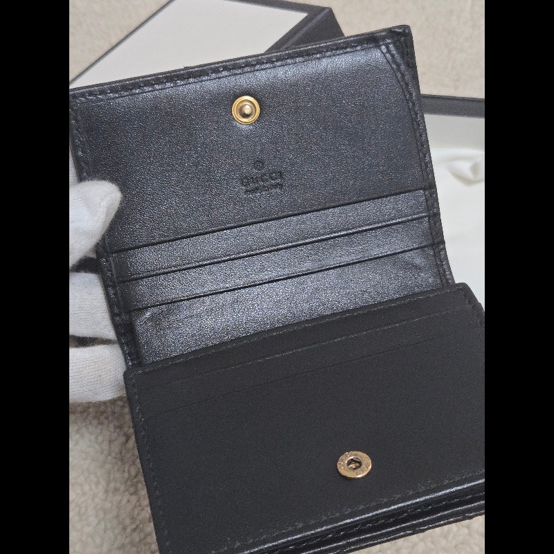 Gucci 古馳 GG Marmont 黑金絎縫皮革對折短夾/卡夾包 🈶原廠盒-5
