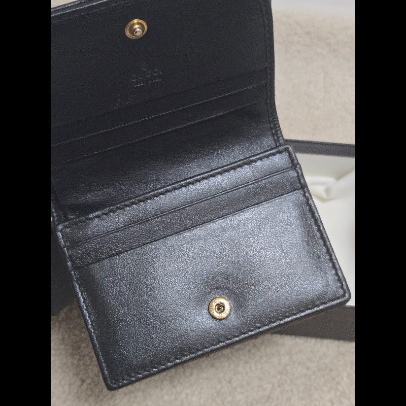 Gucci 古馳 GG Marmont 黑金絎縫皮革對折短夾/卡夾包 🈶原廠盒-6