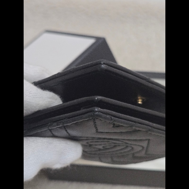 Gucci 古馳 GG Marmont 黑金絎縫皮革對折短夾/卡夾包 🈶原廠盒-9