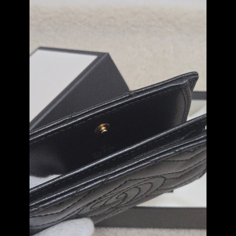 Gucci 古馳 GG Marmont 黑金絎縫皮革對折短夾/卡夾包 🈶原廠盒-10