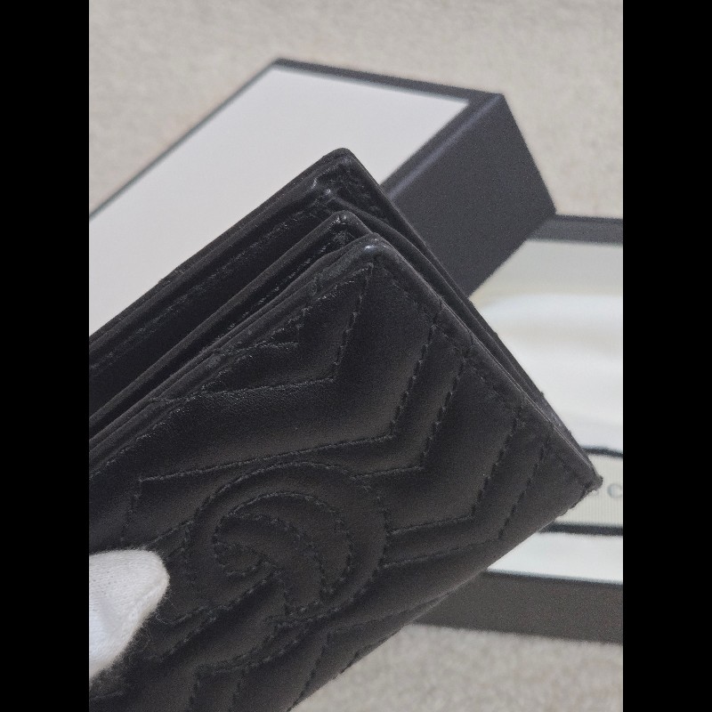Gucci 古馳 GG Marmont 黑金絎縫皮革對折短夾/卡夾包 🈶原廠盒-11
