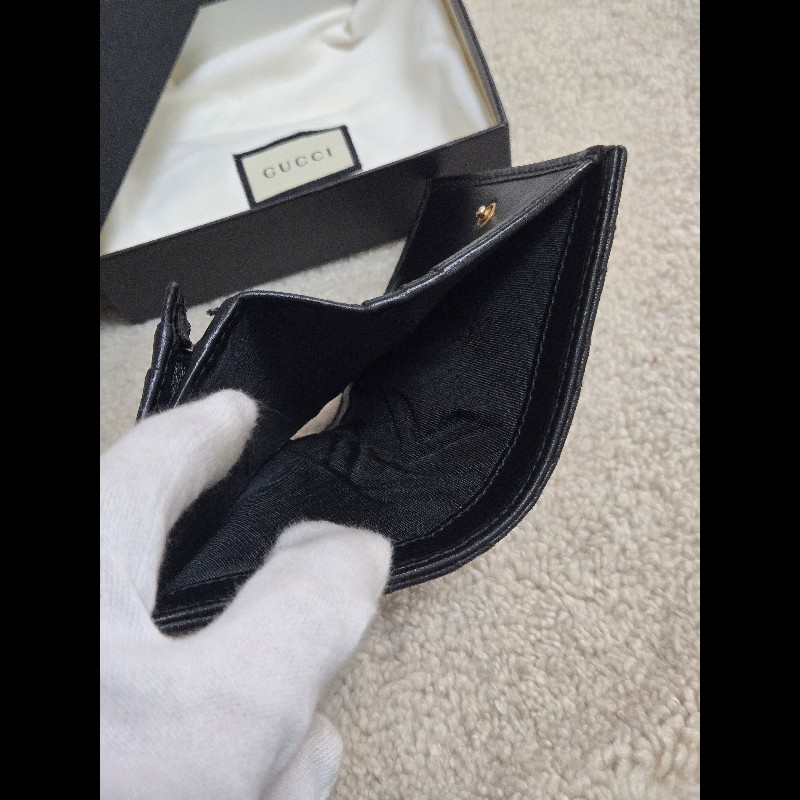 Gucci 古馳 GG Marmont 黑金絎縫皮革對折短夾/卡夾包 🈶原廠盒-16
