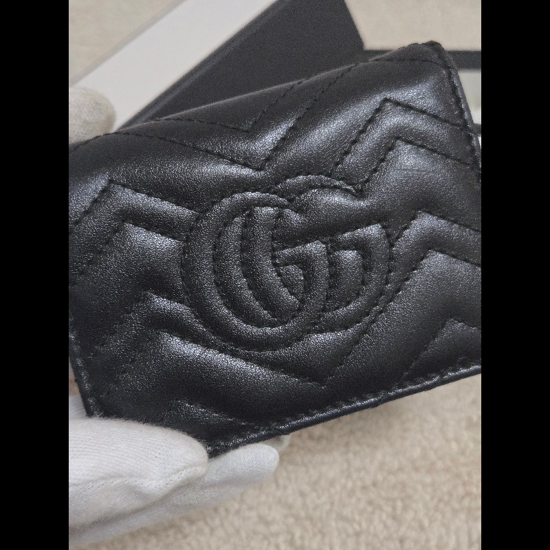 Gucci 古馳 GG Marmont 黑金絎縫皮革對折短夾/卡夾包 🈶原廠盒-17