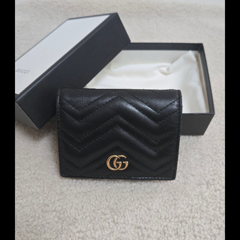 Gucci 古馳 GG Marmont 黑金絎縫皮革對折短夾/卡夾包 🈶原廠盒-18