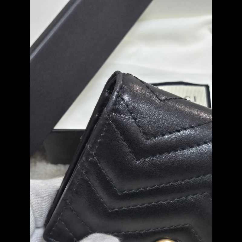 Gucci 古馳 GG Marmont 黑金絎縫皮革對折短夾/卡夾包 🈶原廠盒-19