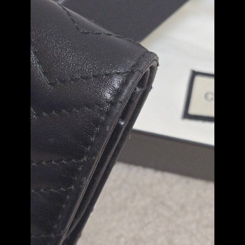 Gucci 古馳 GG Marmont 黑金絎縫皮革對折短夾/卡夾包 🈶原廠盒-20
