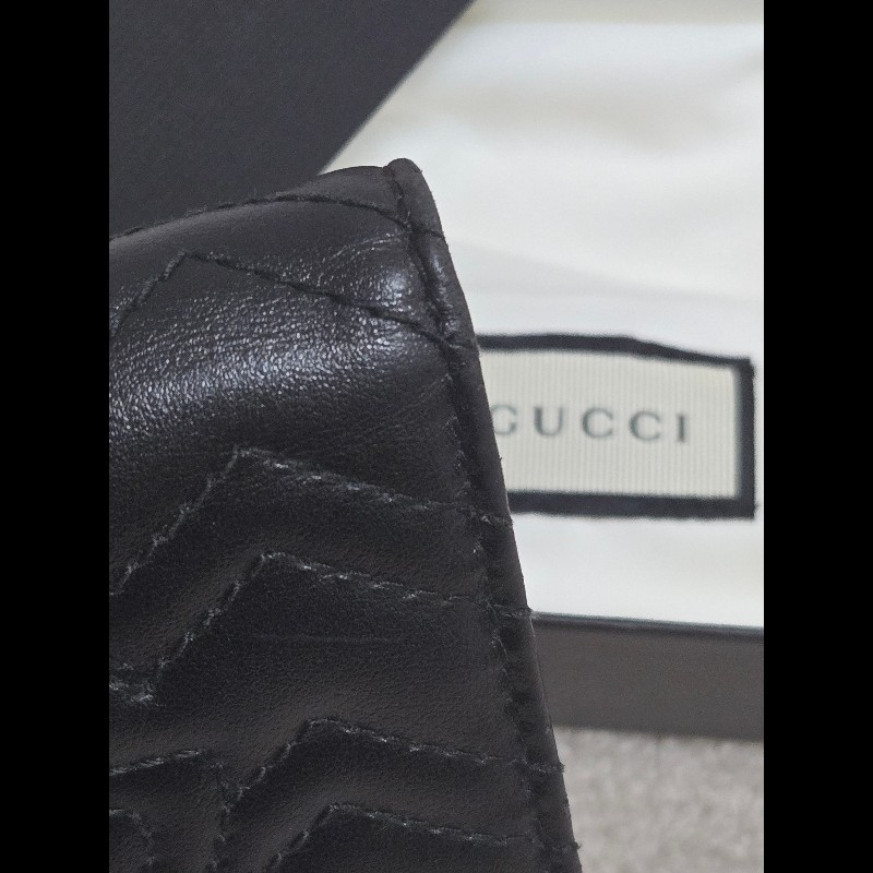 Gucci 古馳 GG Marmont 黑金絎縫皮革對折短夾/卡夾包 🈶原廠盒-22