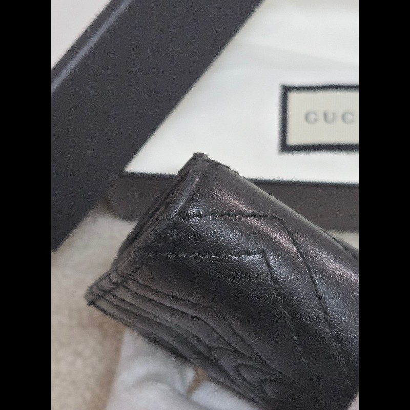 Gucci 古馳 GG Marmont 黑金絎縫皮革對折短夾/卡夾包 🈶原廠盒-23
