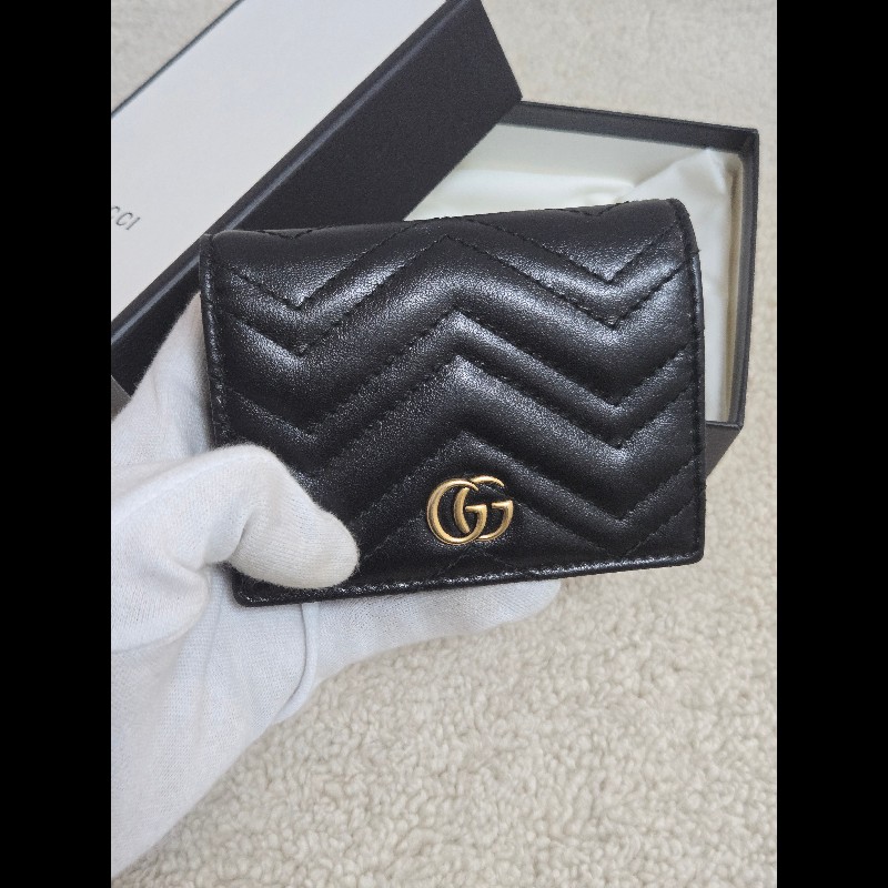 Gucci 古馳 GG Marmont 黑金絎縫皮革對折短夾/卡夾包 🈶原廠盒-24