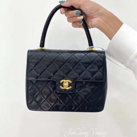 #24k金 #老香 #Vintage 香奈兒黑金Kelly handle bag手提晚宴包 絕版收藏✨