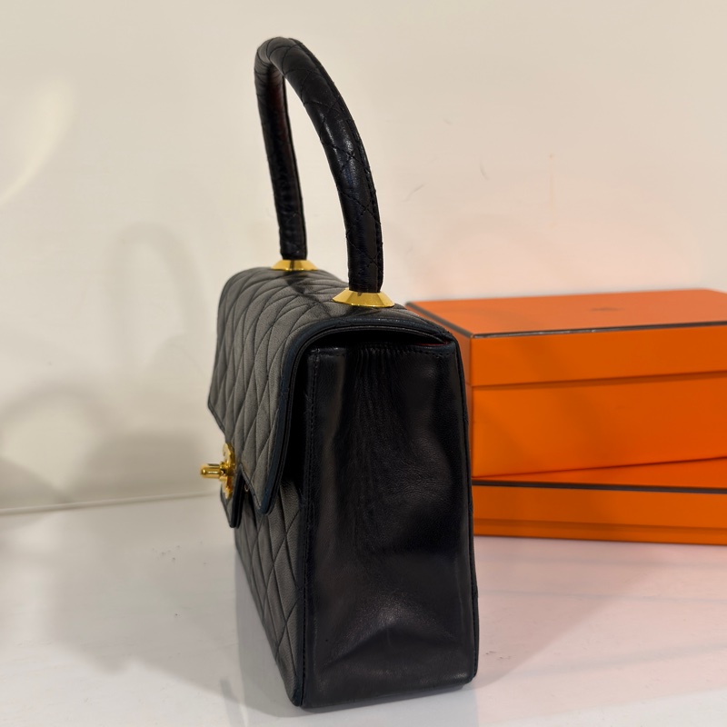 #24k金 #老香 #Vintage 香奈兒黑金Kelly handle bag手提晚宴包 絕版收藏✨-11