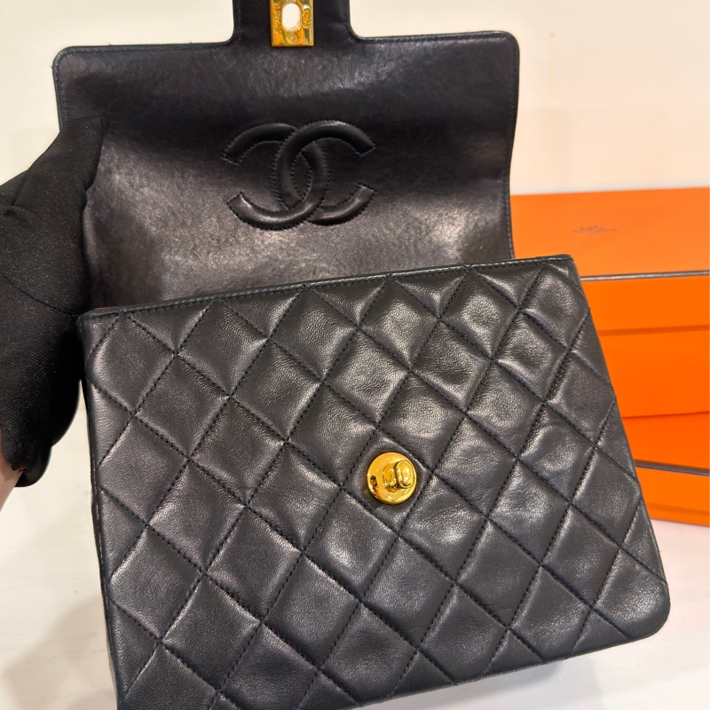 #24k金 #老香 #Vintage 香奈兒黑金Kelly handle bag手提晚宴包 絕版收藏✨-15