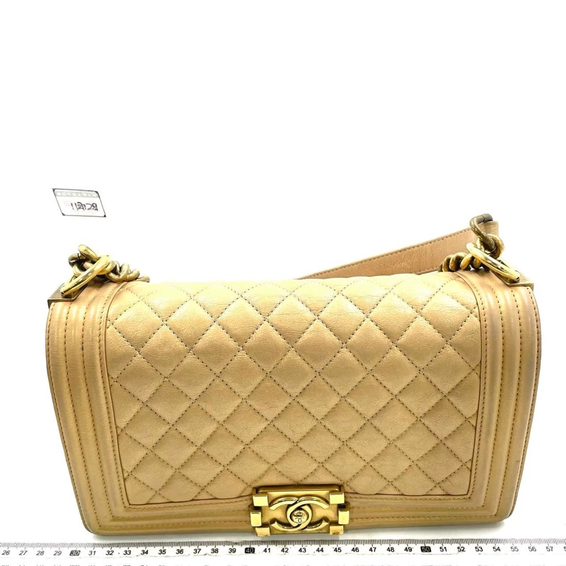 Chanel香奈儿 金色幻彩牛皮leboy中号 20开带卡-7