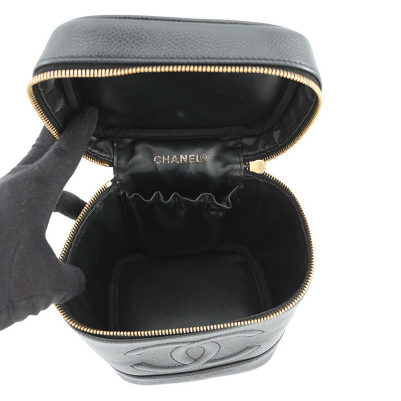 香奈兒 Coco 標誌魚子醬皮化妝包 A01998，黑色-4