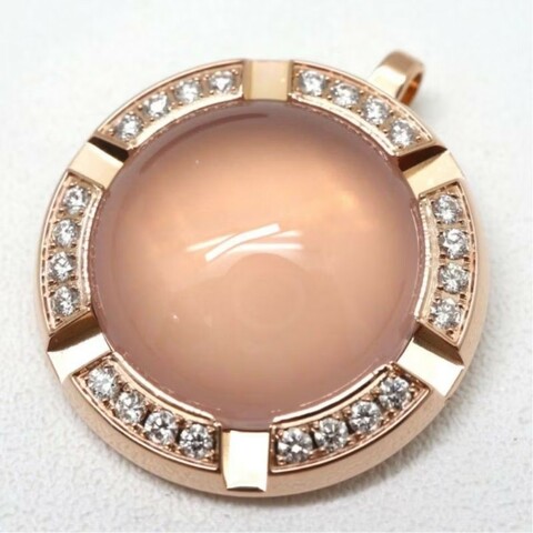 法國巴黎 CHAUMET 尚美 天然粉晶 天然玫瑰石英 18K金 鑽石吊墜 項鍊