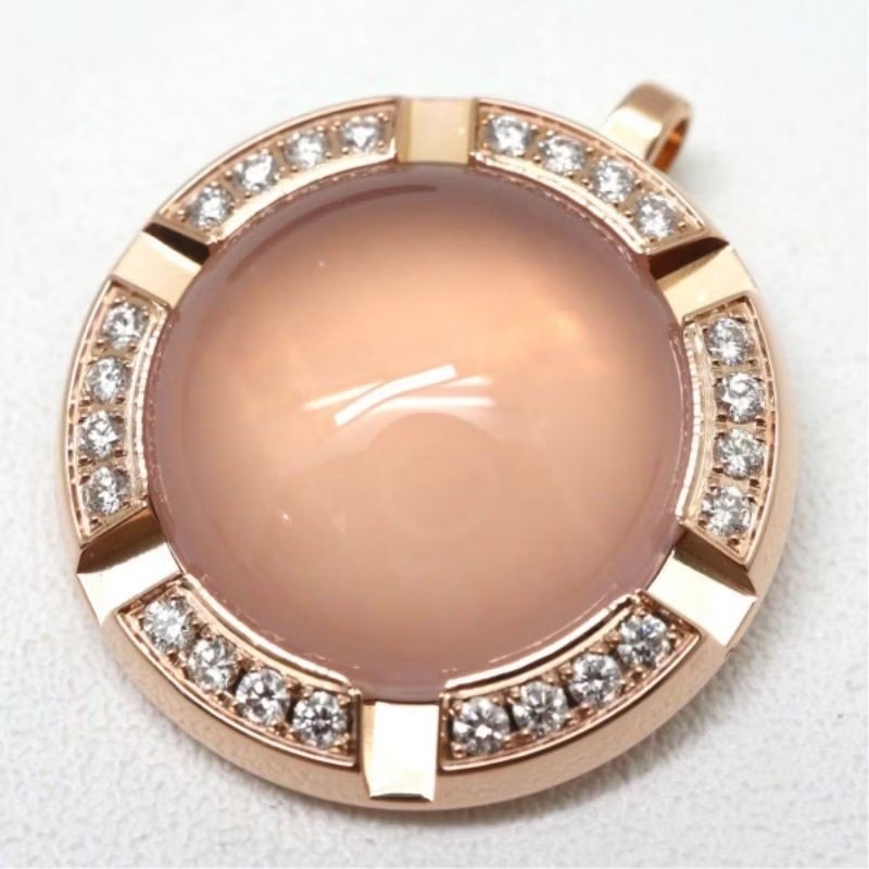 法國巴黎 CHAUMET 尚美 天然粉晶 天然玫瑰石英 18K金 鑽石吊墜 項鍊-0