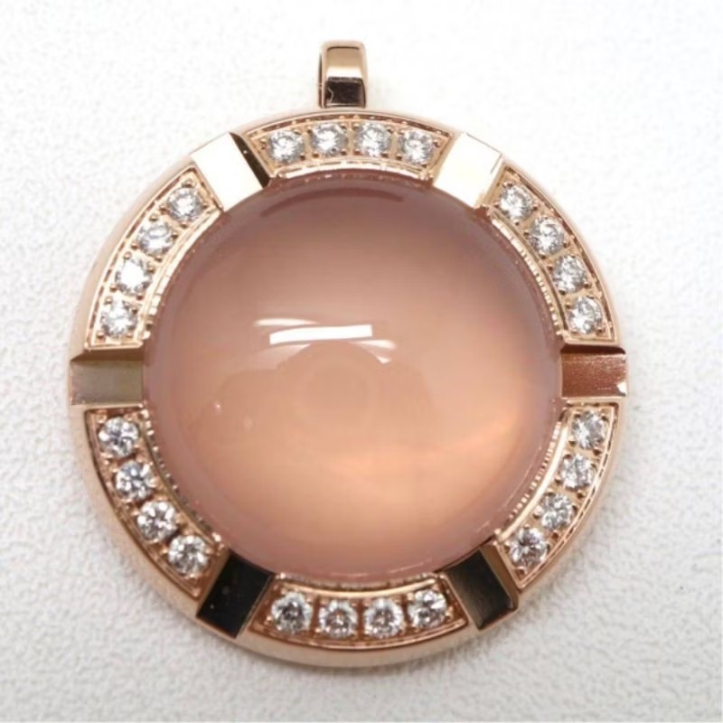 法國巴黎 CHAUMET 尚美 天然粉晶 天然玫瑰石英 18K金 鑽石吊墜 項鍊-1