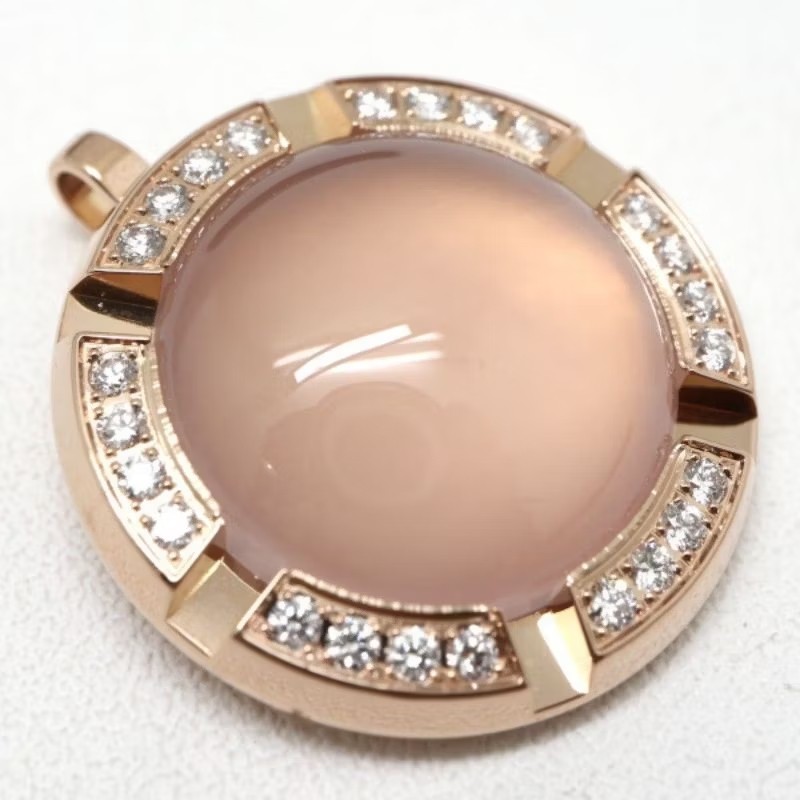 法國巴黎 CHAUMET 尚美 天然粉晶 天然玫瑰石英 18K金 鑽石吊墜 項鍊-2