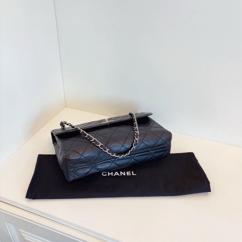 Chanel香奈兒 黑銀貝嫂公文鏈條包-6