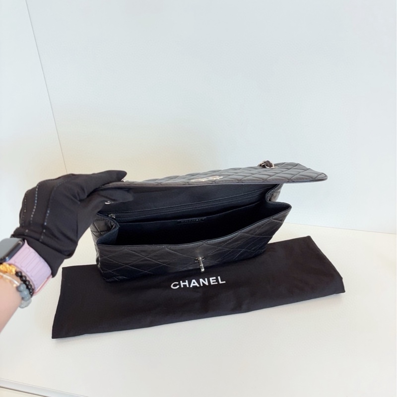 Chanel香奈兒 黑銀貝嫂公文鏈條包-7