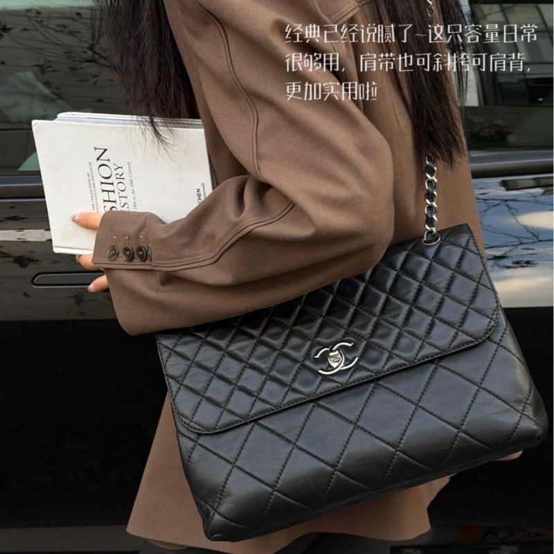 Chanel香奈兒 黑銀貝嫂公文鏈條包-8