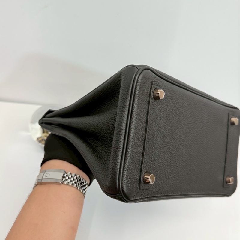 Hermes Birkin25 Touch 黑金拼鱷魚皮-10