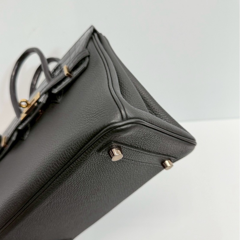 Hermes Birkin25 Touch 黑金拼鱷魚皮-12
